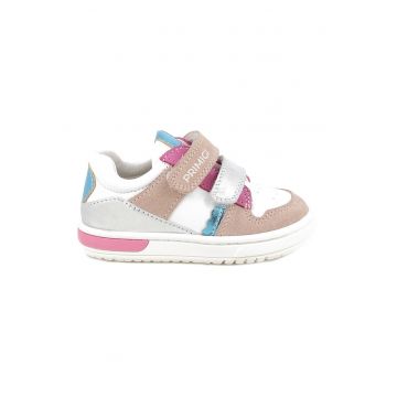 Pantofi sport cu garnituri din piele si segment dublu cu inchidere velcro - Alb/Roz/Albastru deschis