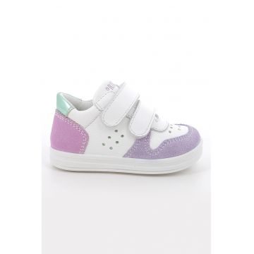 Pantofi sport din piele intoarsa si piele cu inchidere velcro - Alb/Violet/Verde pal/Roz