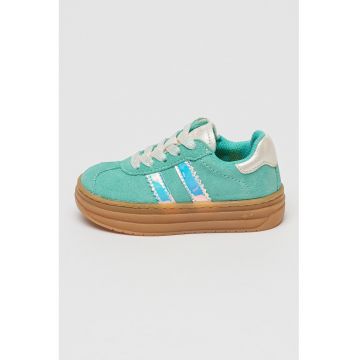 Pantofi sport flatform de piele intoarsa - Verde aquamarin/Argintiu