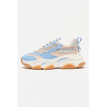 Pantofi sport Possesion din plasa cu garnituri de piele ecologica - Gri deschis/Albastru lavanda/Bej deschis