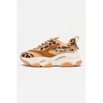 Pantofi sport Possesion din plasa cu garnituri de piele ecologica - Maro inchis/Maro nisip/Caramel