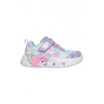 Pantofi sport Unicorn Charmer cu LED-uri si velcro - Violet/Albastru glaciar/Roz