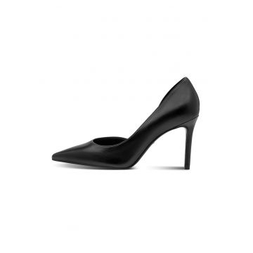 Pantofi stiletto cu toc inalt si decupaj lateral - Negru