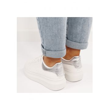Sneakers albi/argintii cu talpa groasa - Alb