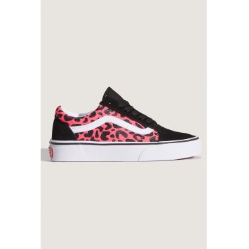 Tenisi din piele intoarsa si material textil cu animal print Old Skool - Negru/Fucsia