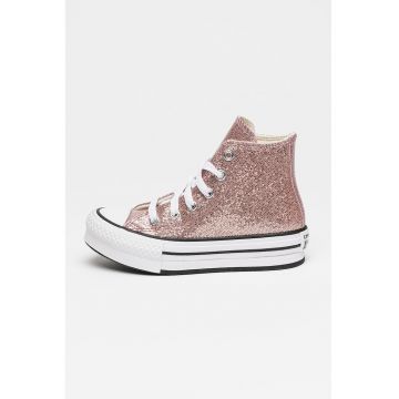 Tenisi mid-cut cu model stralucitor Chuck Taylor All Star - Roz prafuit