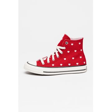 Tenisi mid-high cu imprimeu cu inimi Chuck Taylor All Star - Rosu inchis/Roz pal