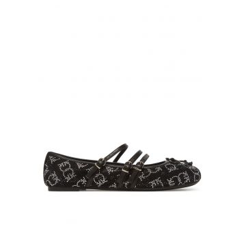 Balerini dama -  textil - negru/argintiu