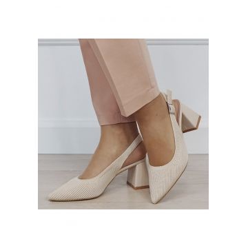 Pantofi bej cu model tricotat H8-1167 01 19519 - Bej