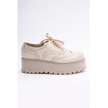 Pantofi brogue flatform de piele - Crem