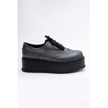 Pantofi brogue flatform de piele - Gri inchis