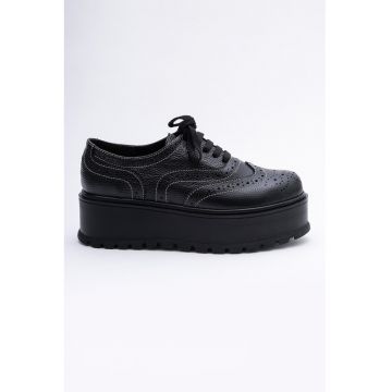 Pantofi brogue flatform de piele - Negru