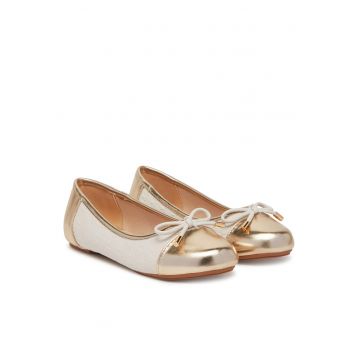 Pantofi copii -  balerini - auriu si alb - piele ecologica -