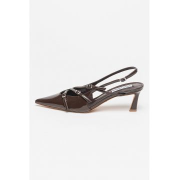 Pantofi cu barete multiple si varf ascutit - Maro inchis