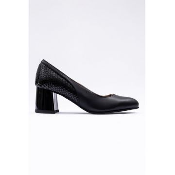 Pantofi de piele cu detaliu de piele de piele de crocodil - Negru