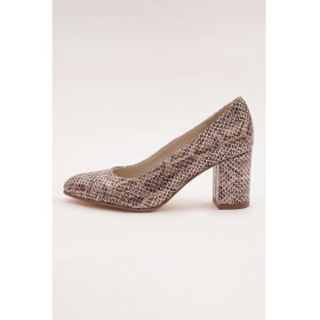 Pantofi de piele cu model piele de reptila - Maro/Argintiu