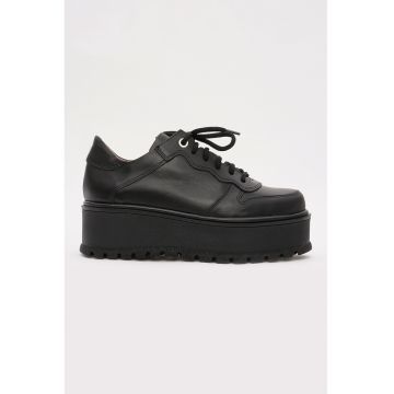 Pantofi de piele cu platforma - Negru