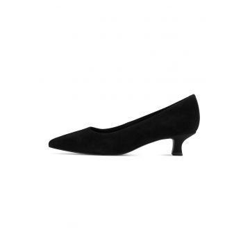 Pantofi de piele cu toc kitten - Negru stins