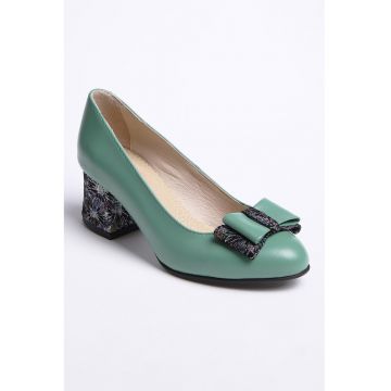 Pantofi de piele cu toc masiv - Verde