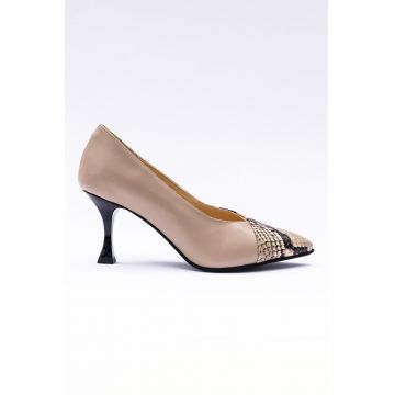 Pantofi de piele cu varf ascutit - Negru/Bej