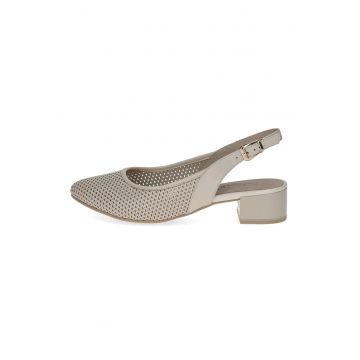 Pantofi de piele cu varf rotund - Bej deschis