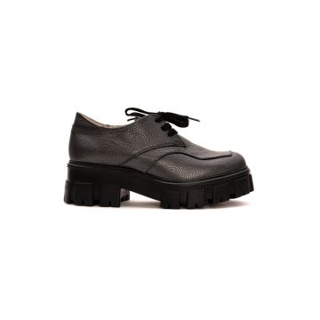 Pantofi derby de piele cu aspect masiv - Gri inchis