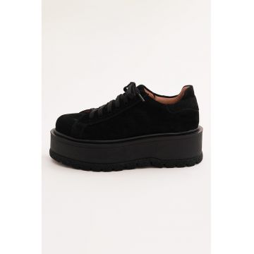 Pantofi flatform de piele intoarsa - Negru