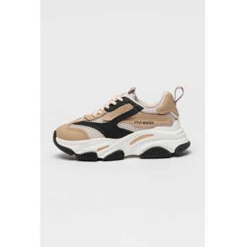 Pantofi sport Possesion din plasa cu garnituri de piele ecologica - Negru/Maro deschis/Argintiu