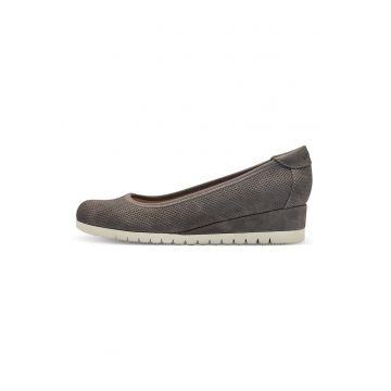 Pantofi wedge de piele ecologica - Maro taupe