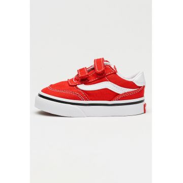 Tenisi Brooklyn cu inchidere velcro si piele intoarsa - Rosu/Alb