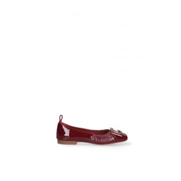 Balerini din piele cu varf patrat - Visiniu