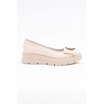 Balerini wedge din piele - Crem