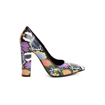 Pantofi cu toc gros piele Multicolor