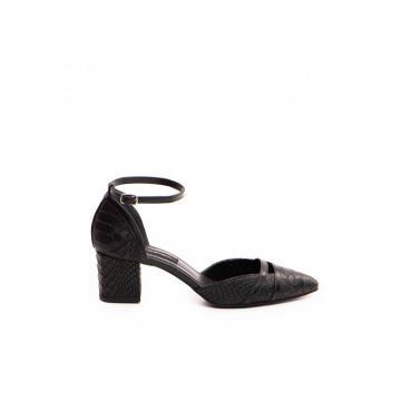 Pantofi cu toc gros piele Negru Adele