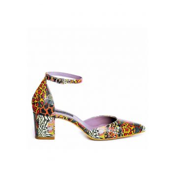 Pantofi cu toc gros piele Rosu Jungle Fancy Flats