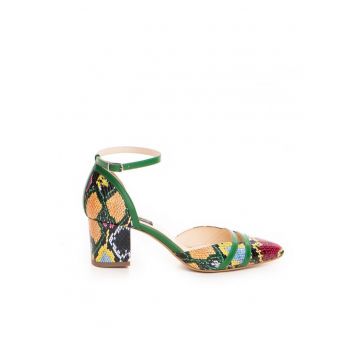 Pantofi cu toc gros piele Verde Adele