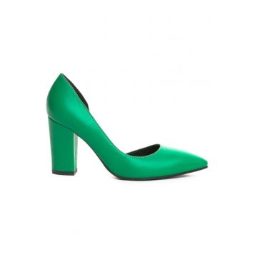 Pantofi cu toc gros piele Verde Cut