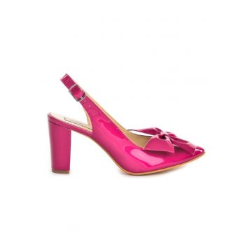Pantofi dama Piele Naturala Fucsia Bow Block Heels