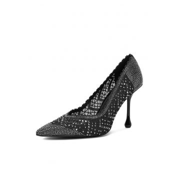 Pantofi dama -  tocuri - negru - tesatura