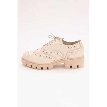 Pantofi derby din piele cu design perforat - Crem