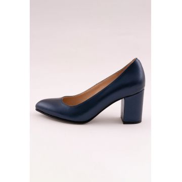 Pantofi din piele cu toc - Bleumarin