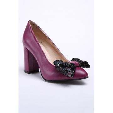Pantofi din piele cu toc masiv - Violet tyrian