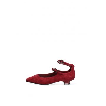 Pantofi din piele cu varf ascutit si toc kitten - Rosu