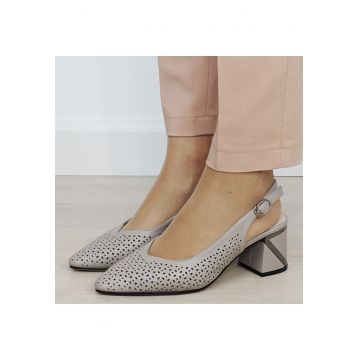 Pantofi gri perforati din piele naturala BY6885-6 02 19759 - Gri