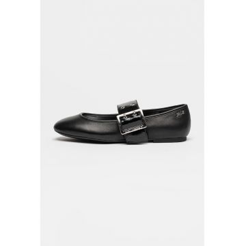 Pantofi Mary Jane de piele Karo - Negru/Argintiu
