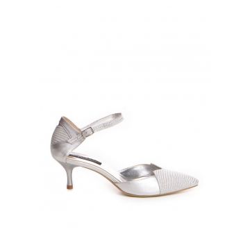 Pantofi mireasa piele naturala Argintiu Coco