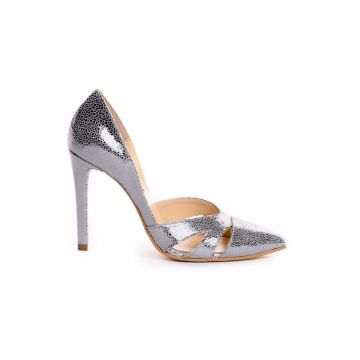 Pantofi mireasa piele naturala Argintiu Cut Out
