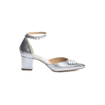 Pantofi mireasa piele naturala Argintiu Fancy Flats