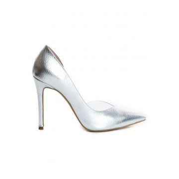 Pantofi mireasa piele naturala Argintiu Leila