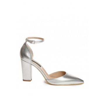 Pantofi mireasa piele naturala Argintiu Urban Block Pumps